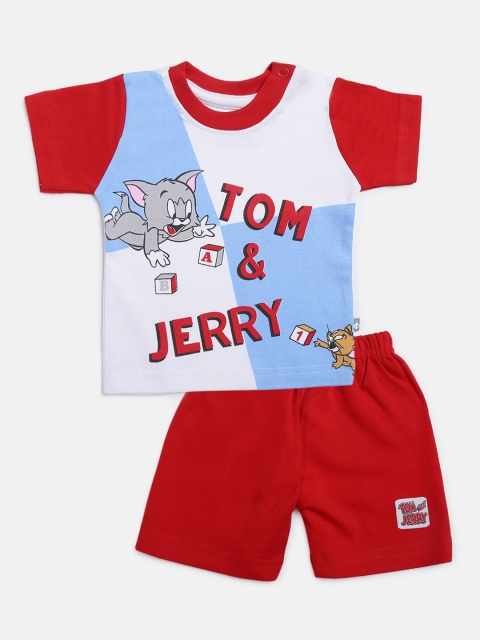 

TINYO Boys Red & White Printed Pure Cotton T-Shirt with Shorts