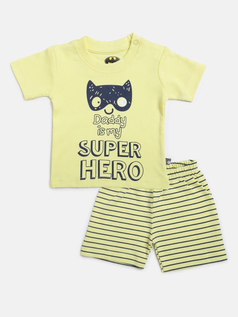 

TINYO Boys Yellow & Navy Blue Printed Pure Cotton T-Shirt with Shorts