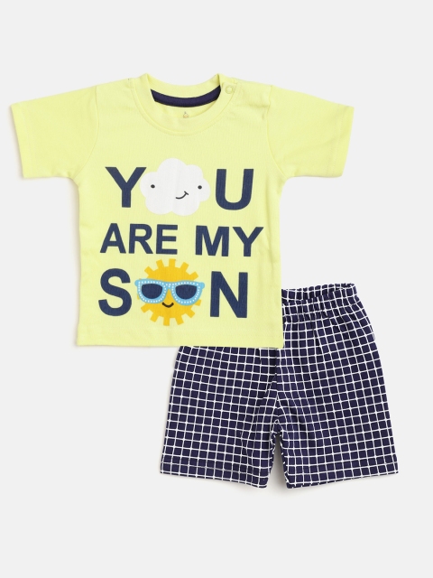 

TINYO Infant Boys Yellow & Navy Blue Typography Print Cotton Co-ord Set