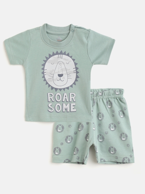 

TINYO Infant Boys Mint Green & White Graphic Print Cotton Co-ord Set