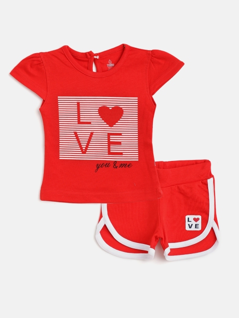 

TINYO Infant Girls Red & White Cotton Striped Top with T-Shirt