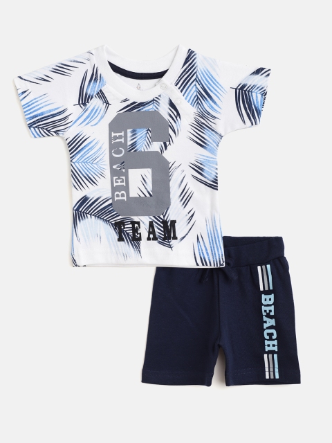 

TINYO Infant Boys White & Blue Tropical Print Cotton Co-ord Set