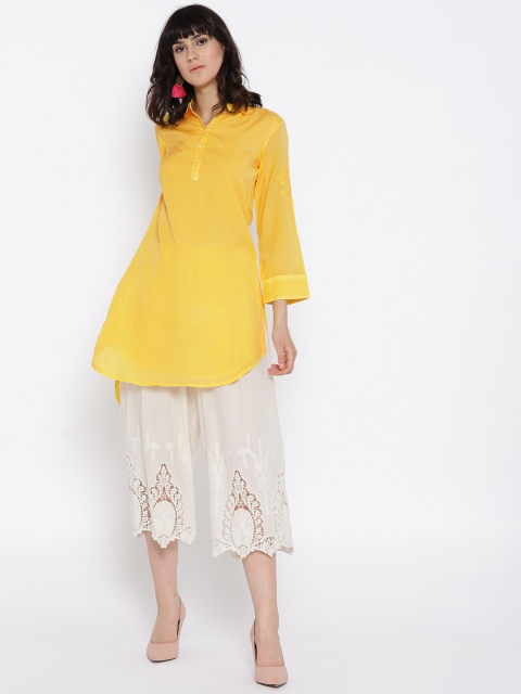 

Biba Women Yellow Woven Design Chikankari Pathani Kurta