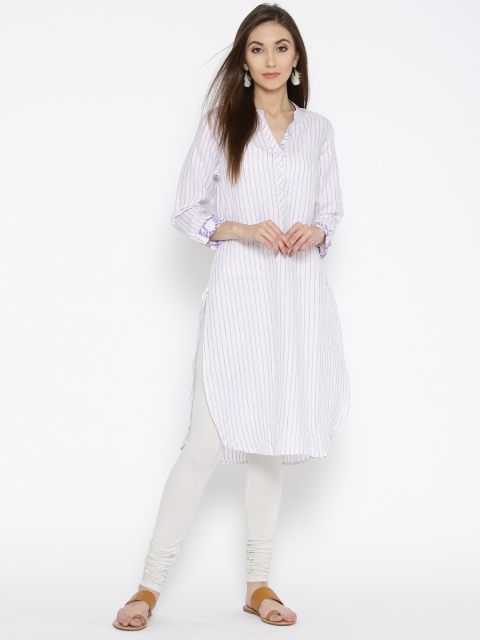 

BIBA White & Purple Striped Kurta