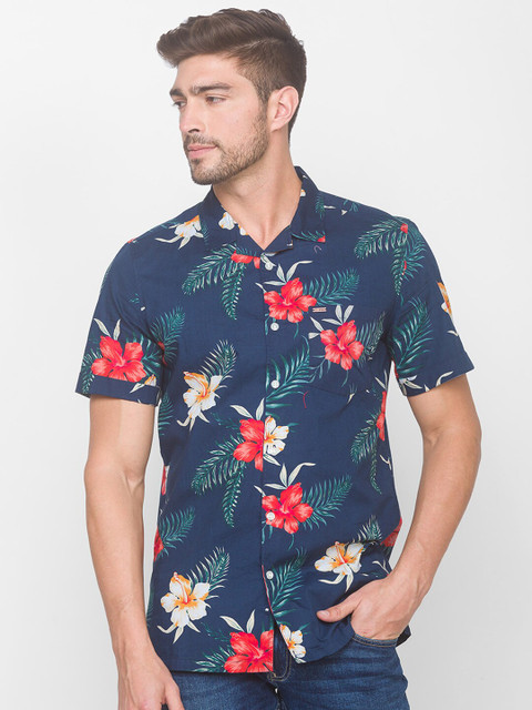 

Globus Men Navy Blue Tropical Printed Casual Shirt