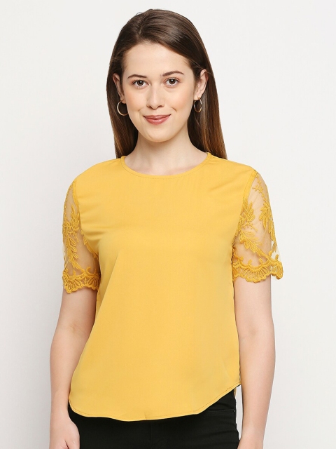 

LYKKEIN Yellow Mesh Sleeve Top