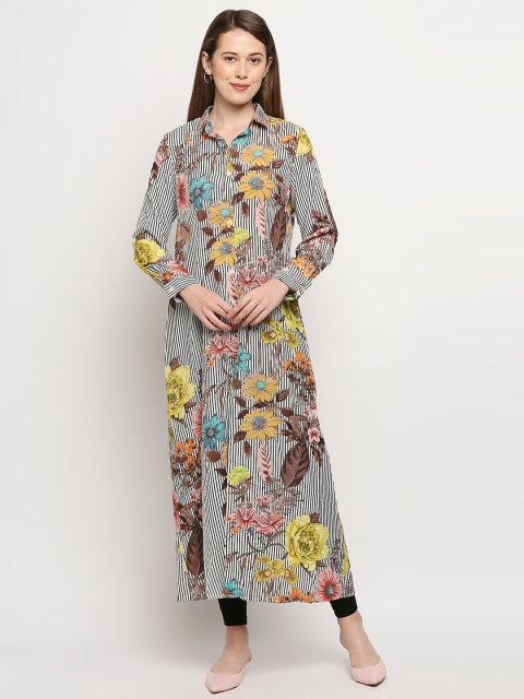 

LYKKEIN Multicoloured Floral Print Shirt Style Longline Top, Multi