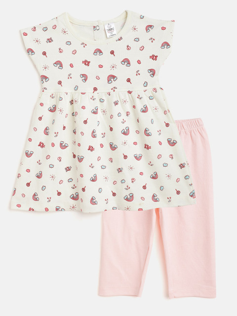 

TINYO Infant Girls Off-White & Pink Fit & Flare Dress With Leggings