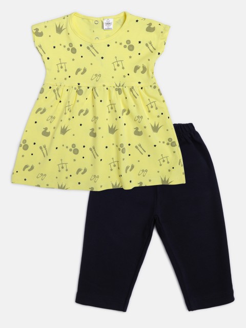 

TINYO Girls Yellow & Navy Blue Printed Pure Cotton Co-Ord Set