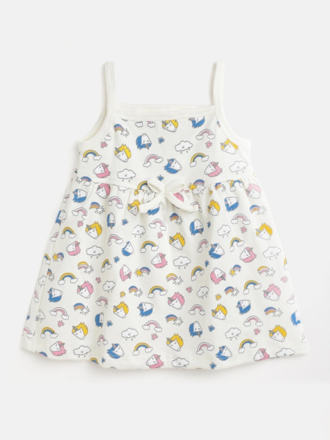 

TINYO Infant Girls Off White & Yellow Unicorn Print A-Line Dress