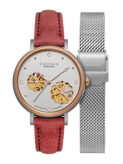 

EARNSHAW Women Silver-Toned Printed Dial & Multicoloured Stainless Steel Bracelet Style Straps Analogue Watch, Transparent