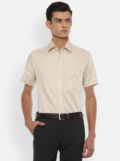 

Louis Philippe Men Cream-Coloured Pure Cotton Formal Shirt