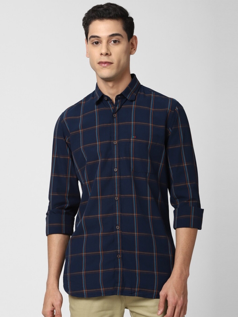 

Peter England Casuals Men Navy Blue Slim Fit Windowpane Checks Casual Shirt