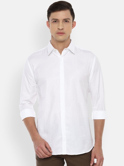 

V Dot Men White Slim Fit Casual Shirt