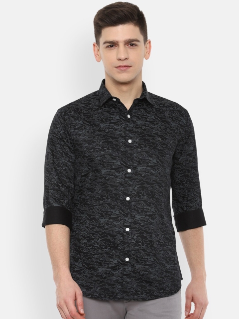 

V Dot Men Black Slim Fit Printed Casual Shirt