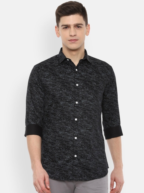 

V Dot Men Black Slim Fit Printed Cotton Casual Shirt