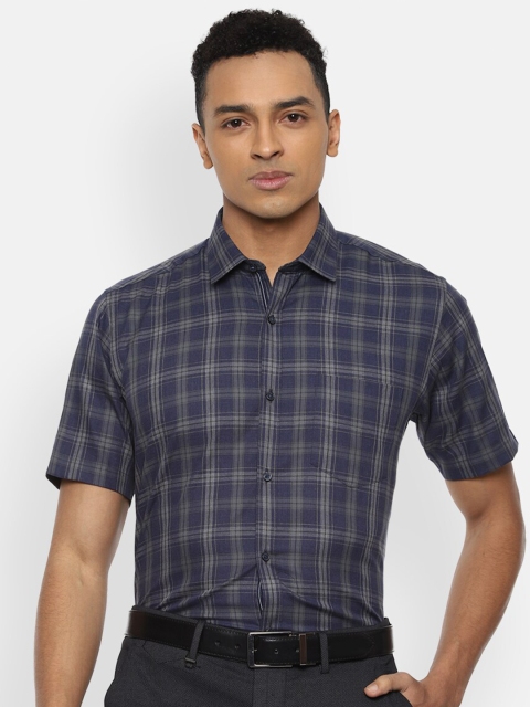 

Van Heusen Men Navy Blue Checked Pure Cotton Formal Shirt