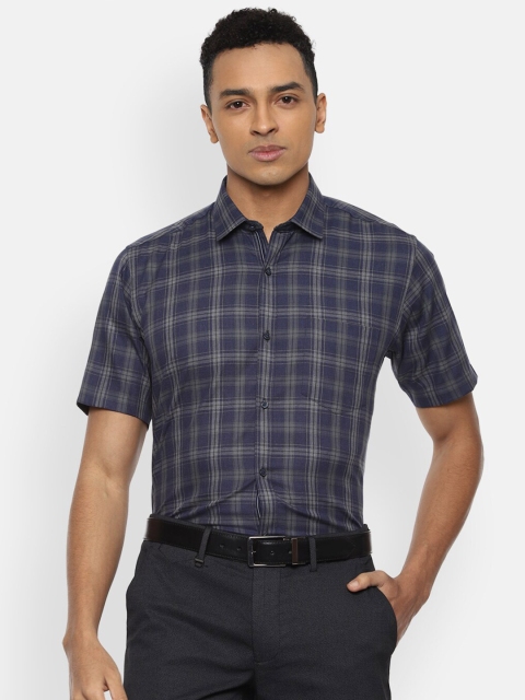 

Van Heusen Men Navy Blue Checked Pure Cotton Formal Shirt