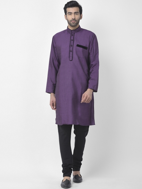 

SG LEMAN Men Purple Raw Silk Kurta With Churidar