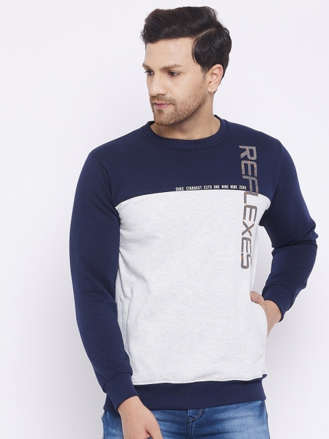 

Duke Men White & Navy Blue Colourblocked Sweatshirt