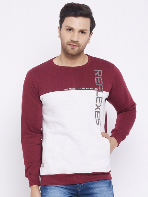 

Duke Men Maroon & White Colourblocked Sweatshirt