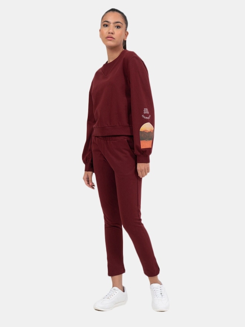 

BLUEAGE Women Maroon Printed Sweatshirt