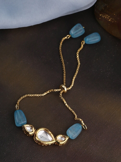 

Shoshaa Women Gold-Plated & Turquoise Blue Brass Wraparound Bracelet With Quartz
