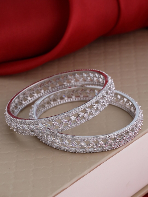 

Shoshaa Set of 2 Silver-Plated White Stone Studded Bangles