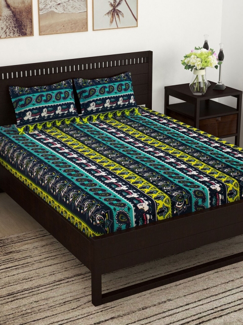 

Story@home Blue & Green Floral 144 TC Queen Bedsheet with 2 Pillow Covers