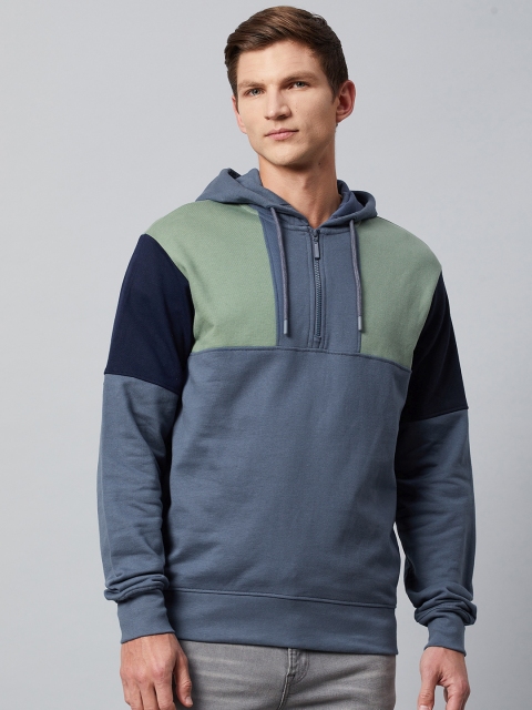 

Marks & Spencer Men Blue Colourblocked Pure Cotton Hooded Sweatshirt
