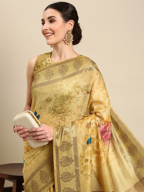 

all about you Women Yellow Floral Print Saree