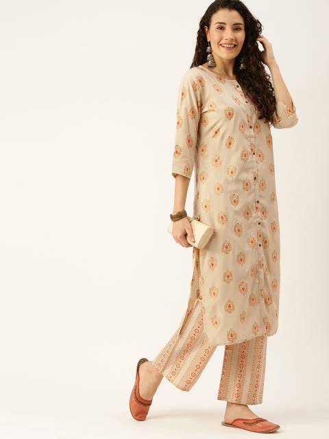 

SWAGG INDIA Women Beige Ethnic Motifs Printed Kurta with Palazzos