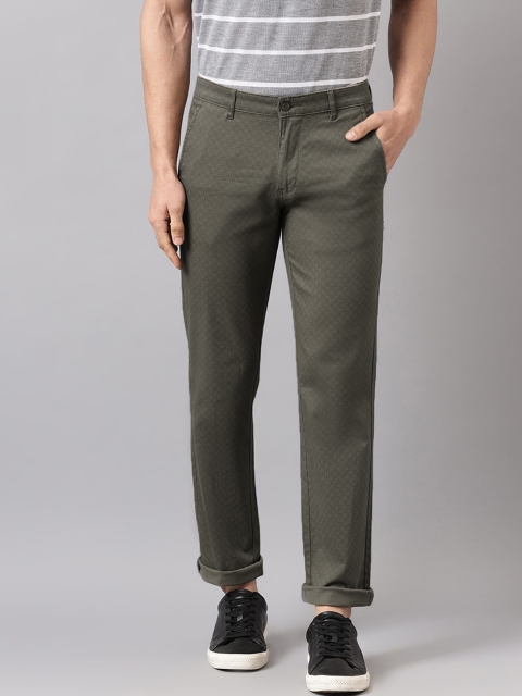 

Richlook Men Olive Green Textured Slim Fit Trousers