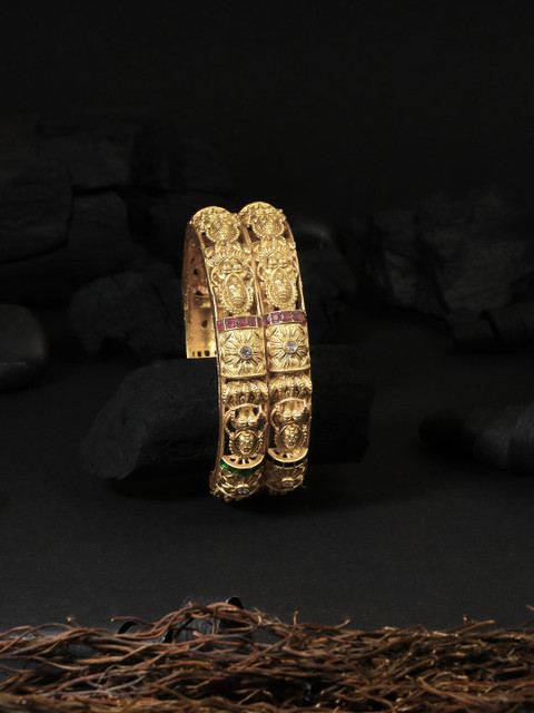 

Adwitiya Collection Set Of 2 Gold-Plated Red & Green Stone-Studded Bangles