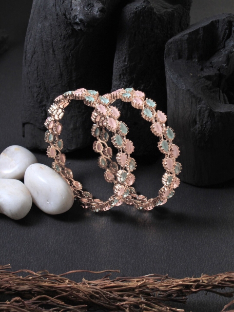 

Adwitiya Collection Set Of 2 24 CT Rose Gold-Plated Pink Stone-Studded Bangles