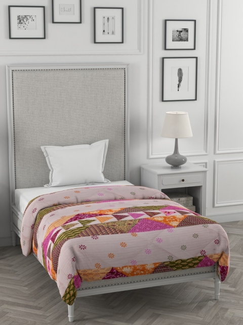 

JAIPUR FABRIC Pink & Green Floral Mild Winter 250 GSM Single Bed Comforter