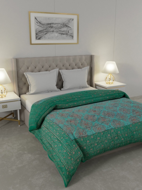 

JAIPUR FABRIC Green & Mauve Ethnic Motifs Heavy Winter 600 GSM Double Bed Quilt