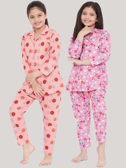 

KYDZI Girls Pack Of 2 Peach-Coloured & Pink Printed Night suit
