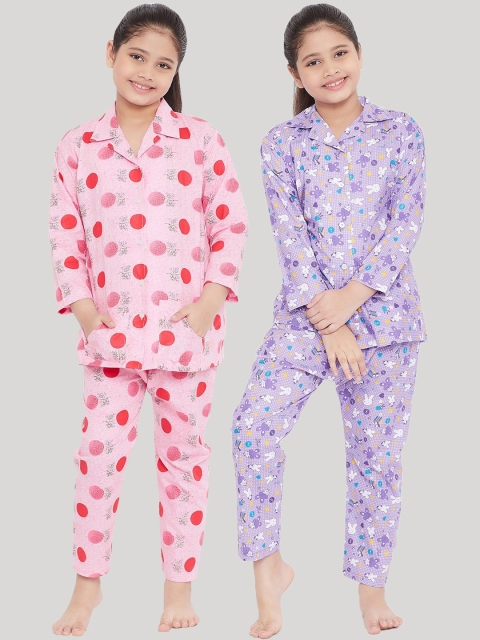 

KYDZI Girls Pack Of 2 Pink & Purple Printed Night suit
