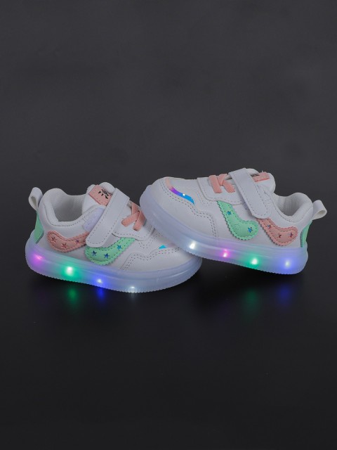 

FEETWELL SHOES Kids Pink Woven Design LED Regular Sneakers