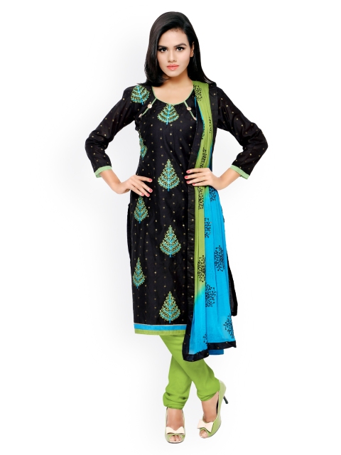 

Saree mall Black & Green Chanderi Embroidered Unstitched Dress Material