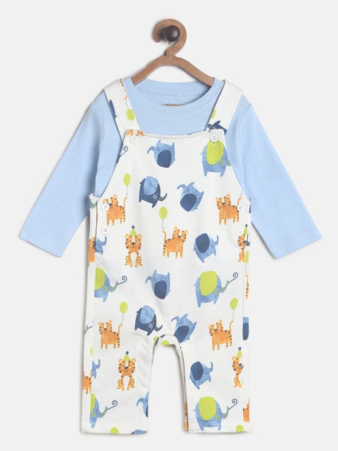 

MINI KLUB Boys Blue & White Pure Cotton T-shirt with Dungaree