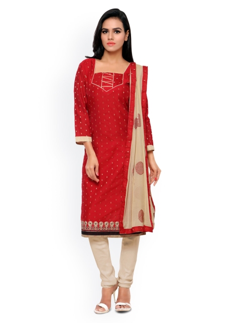 

Saree Mall Red Chanderi Cotton Unstitched Dress Material