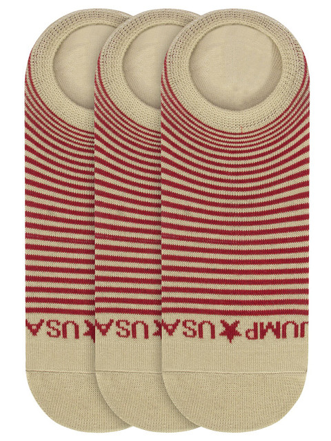 

JUMP USA Women Beige & Red Striped Pack Of 3 Cotton Shoe Liner Socks