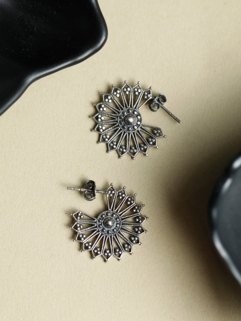 

SHEER by Priyaasi Silver-Toned 92.5 Sterling Silver Contemporary Half Hoop Earrings