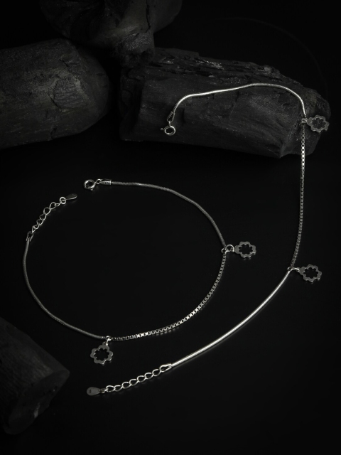 

SHEER by Priyaasi Set Of 2 Silver-Plated Sheer Lucky Clover Charm Anklets