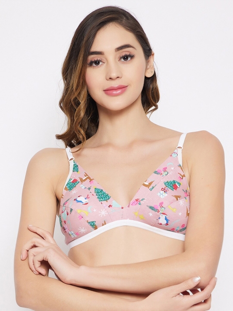 

Clovia Pink & Green Geometric Cotton Non-Padded Non-Wired Bra