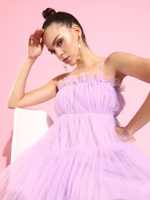 

KASSUALLY Women Elegant Lavender Solid Tulle Dress