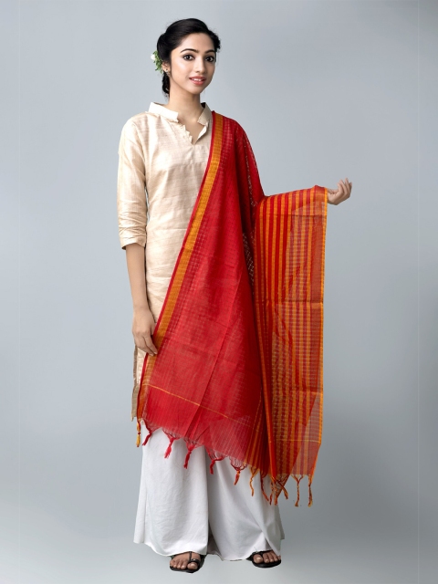 

Unnati Silks Red & Gold-Toned Woven Design Pure Cotton Dupatta with Zari