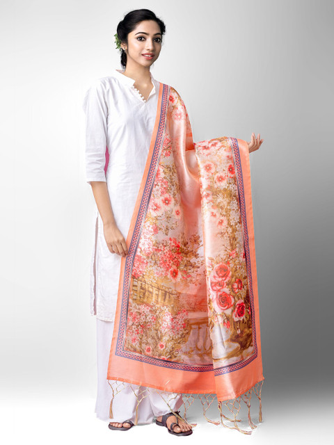 

Unnati Silks Peach-Coloured & Beige Printed Art Silk Dupatta